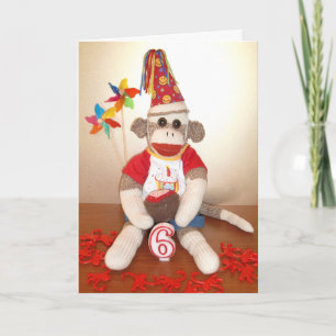 Ernie de Sock Monkey 6e Verjaardag Kaart