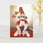 Ernie de Sock Monkey 85ste Verjaardag Kaart (Gele Bloem)