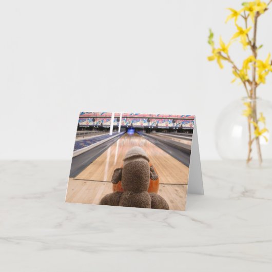Ernie de Sock Monkey Bowling Note Kaart (Gele Bloem)