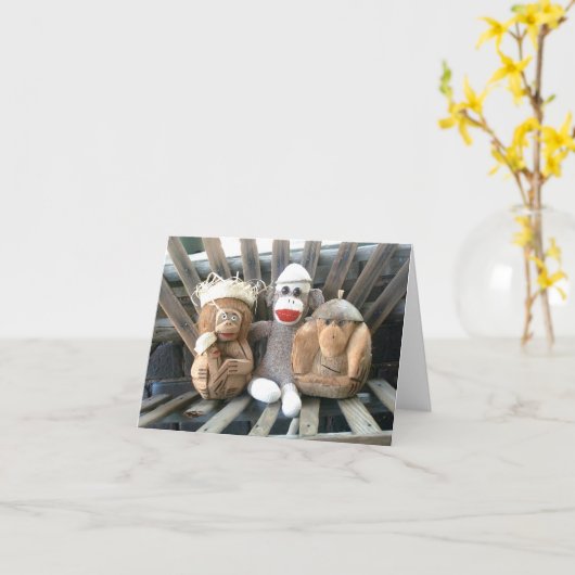 Ernie de Sock Monkey en vrienden Note Kaart (Gele Bloem)