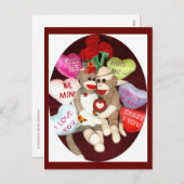 Ernie de Sock Monkey Hearts Valentijn Briefkaart (Voorkant / Achterkant)