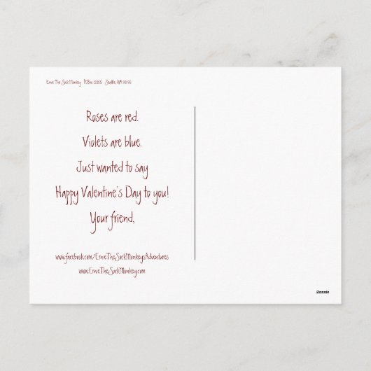 Ernie de Sock Monkey Hearts Valentijn Briefkaart (Achterkant)