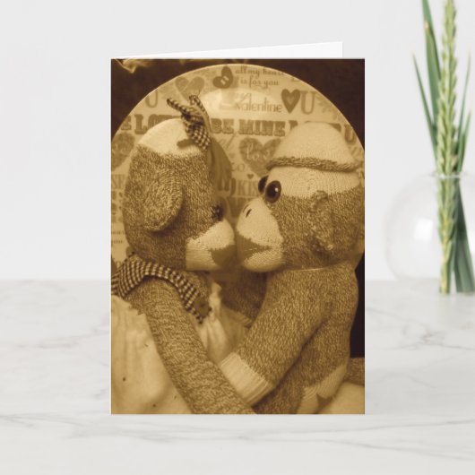 Ernie de Sock Monkey Sepia Valentijnsdag Kaart (Voorkant)