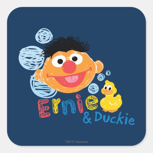 Ernie en Duckie Bubbles Vierkante Sticker (Voorkant)