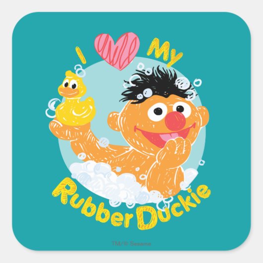 Ernie Loves Duckie Vierkante Sticker (Voorkant)