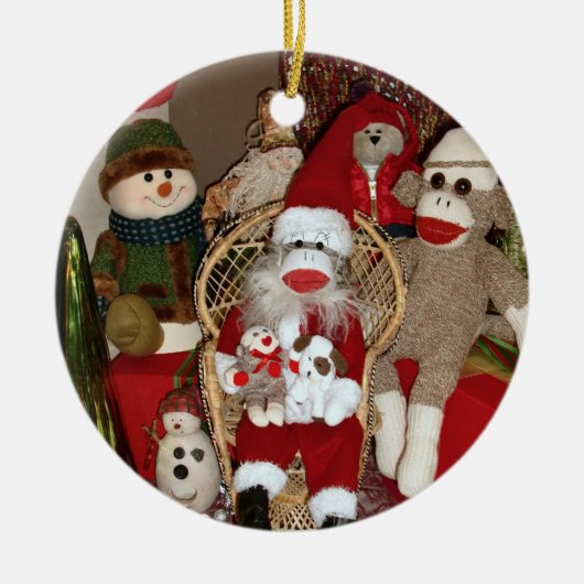 Ernie the Sock Monkey bezoekt Santa Round Ornament (Voorkant)