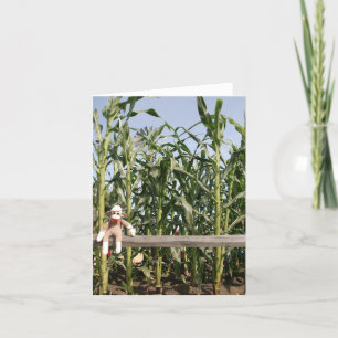 Ernie the Sock Monkey Corn Field Note Card Kaart