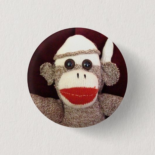 Ernie the Sock Monkey Face Pin Ronde Button 3,2 Cm (Voorkant)