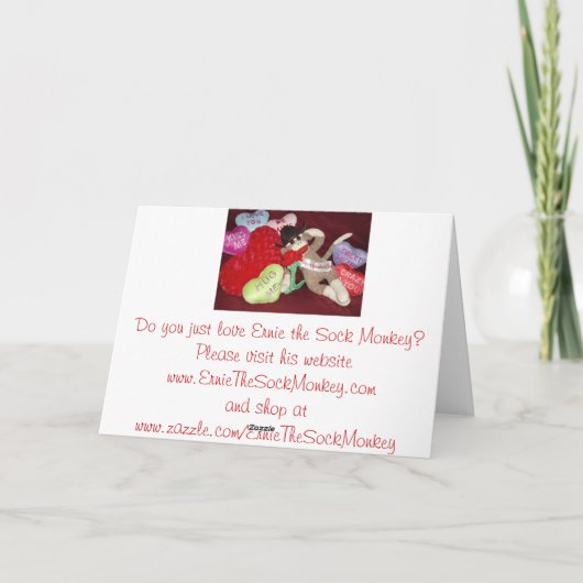 Ernie the Sock Monkey Hearts Valentine Card Feestdagen Kaart (Achterkant)