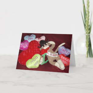 Ernie the Sock Monkey Hearts Valentine Card Feestdagen Kaart