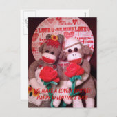 Ernie the Sock Monkey Valentine Couple Postcard Feestdagenkaart (Voorkant / Achterkant)