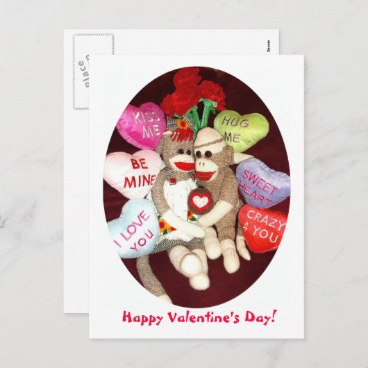 Ernie the Sock Monkey Valentine's Day Postcard Feestdagenkaart (Voorkant / Achterkant)