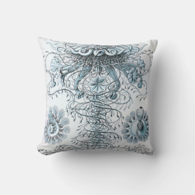 Ernst Haeckel Siphonophorae Jellyfish Blauwfles Kussen (Voorkant)