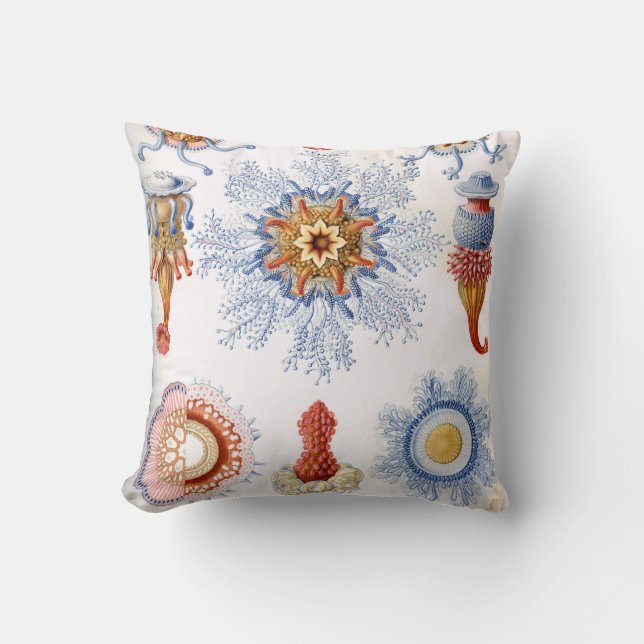 Ernst Haeckel Siphonophorae jellyfish bluefles! Kussen (Voorkant)