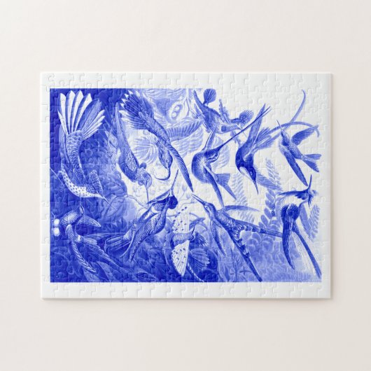 Ernst Haeckel Trochilidae Birds Monotone in Blue Legpuzzel (Horizontaal)