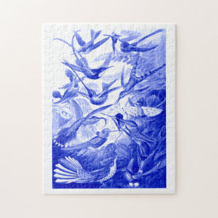 Ernst Haeckel Trochilidae Birds Monotone in Blue Legpuzzel