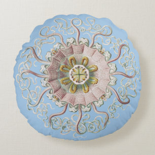 Ernst Haeckel Zee Roze kwal Medusa Rond Kussen