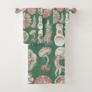 Ernst Haeckel Zeeleven Roze Kwallen Groene Poster Bad Handdoek
