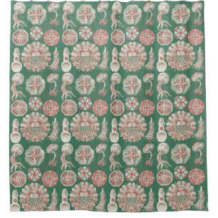 Ernst Haeckel Zeeleven Roze Kwallen Groene Poster Douchegordijn