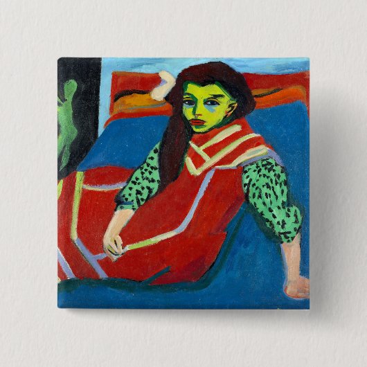 Ernst Ludwig Kirchner Seated Girl Fränzi Fehrmann Vierkante Button 5,1 Cm (Voorkant)