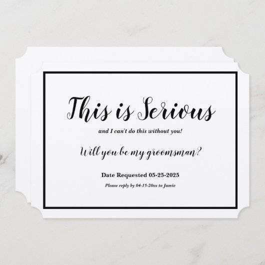 Ernstig verzoek bruidsjonker kaart (Voorkant / Achterkant)