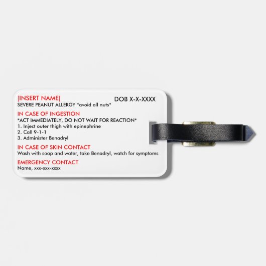 Ernstige Allergie-ID en ICE-Label Bagagelabel (Achterkant horizontaal)