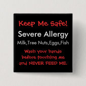 Ernstige allergie vierkante button 5,1 cm (Voorkant)
