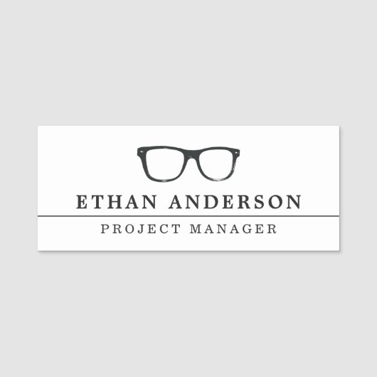 Ernstige bril | Grappig gebruik Naamplaatje (Voorkant)