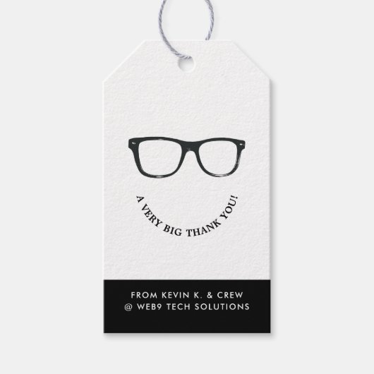 Ernstige bril | Minimale dank u glimlach Cadeaulabel (Voorkant)