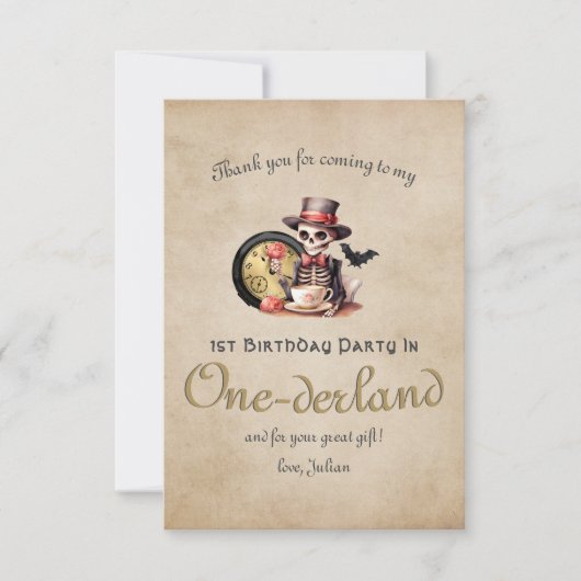 Ernstige fout Gotisch Skelet Halloween Baby Bday Bedankkaart (Voorkant)