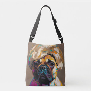 Ernstige hond olieverfschilderij (#2) crossbody tas