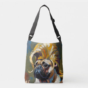 Ernstige hond olieverfschilderij (#7) crossbody tas