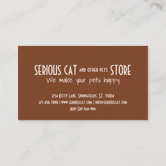 Ernstige kat en andere aanpasbare huisdieren visitekaartje (Achterkant)