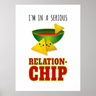 Ernstige Relationchip Nacho-chips en Salsa-Cartoon Poster