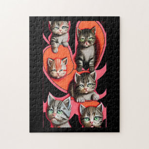 Ernstige uitheemse katten oranje roze zwart legpuzzel