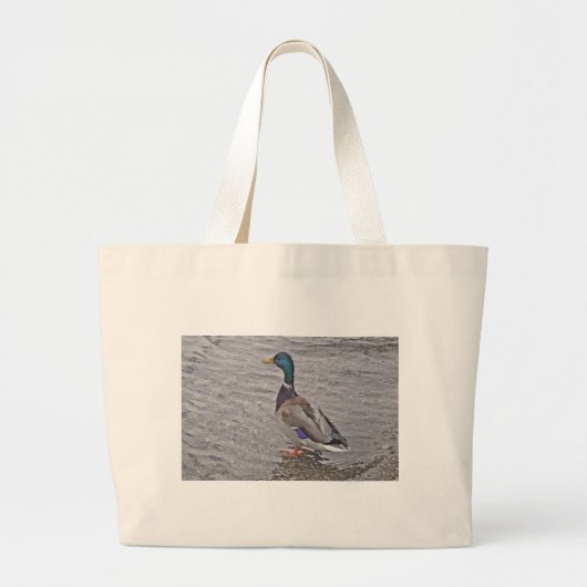 Erpel steht im grauen Wasser Grote Tote Bag (Voorkant)