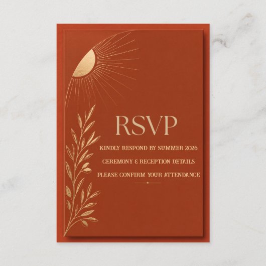 Erracotta Boho Zon Huwelijk RSVP Kaartje (Voorkant)
