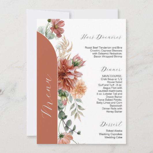 erracotta en perzik herfst bloemenbruiloft Menu Kaart (Voorkant)
