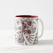 "Errant Traipse" rode en witte wervelfractal Tweekleurige Koffiemok (Voorkant rechts)