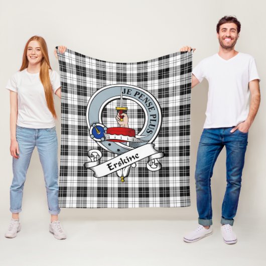 Erskine Black en White Clan Badge Tartan Pset Fleece Deken (In situ)