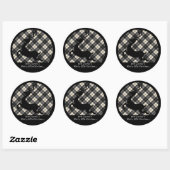 Erskine Black White Modern Scottish Tartan Ronde Sticker (Vel)
