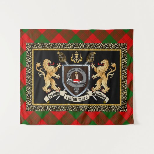 Erskine Clan Badge & Motto w/Lions Wandkleed (Voorkant (horizontaal))