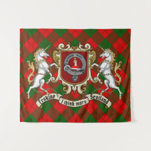 Erskine Clan Badge & Unicorns met Tartan Wandkleed