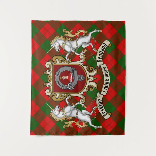 Erskine Clan Badge & Unicorns met Tartan Wandkleed (Voorkant)