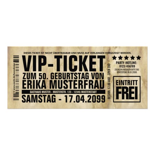 Erstelle deine eigenen Einladungen als VIP-TICKET Reclamekaart (Voorkant)