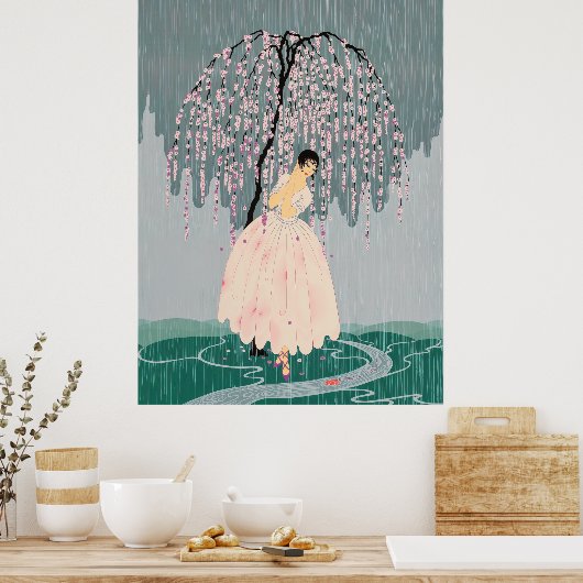 Erté - bloesem paraplu poster (Keuken)