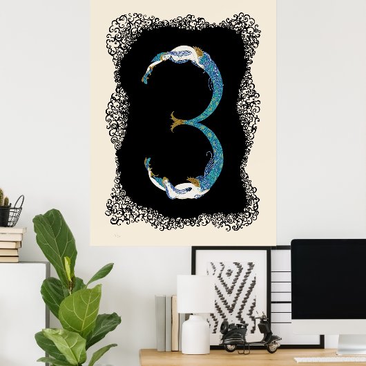 Erté - De cijfers suite, het nummer 3 Poster (Thuiskantoor)