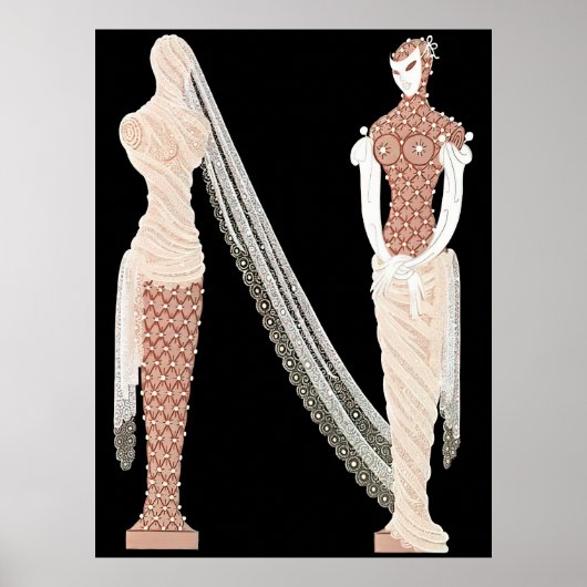 Erté - De letter N uit de Alphabet Suite, 1976 Poster (Voorkant)