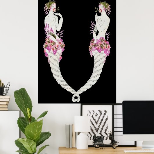 Erté - De letter V van de Alphabet Suite, 1976 Poster (Thuiskantoor)