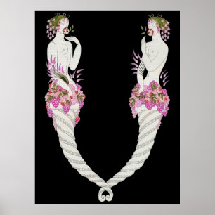 Erté - De letter V van de Alphabet Suite, 1976 Poster